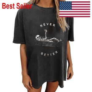 Vintage Y2K Oversized Tee Casual Loose Fit Round Neck Elastic Summer Top